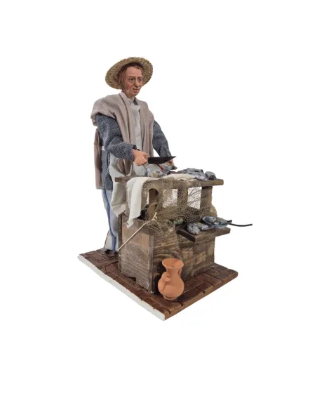 Animated Traditional Fishmonger Cleaning Fish - 30 cm