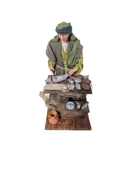 Pescivendolo palestinese pulisce pesce in movimento 30 cm