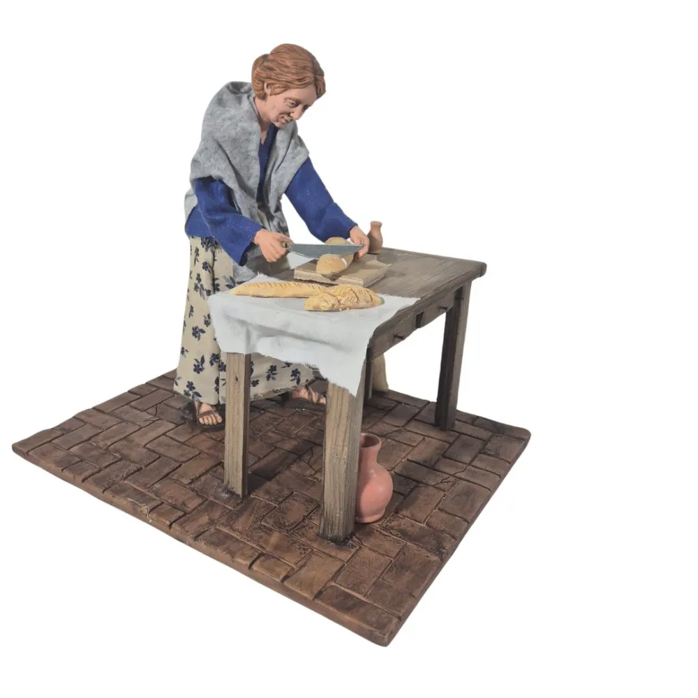 Animated Traditional Woman Slicing Bread - 30 cm