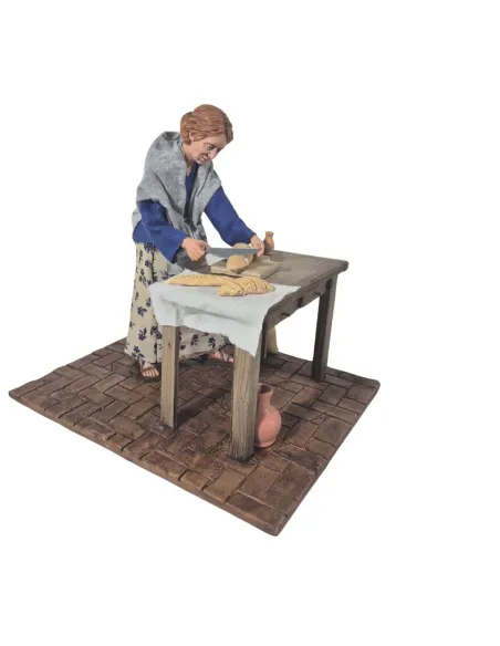 Donna che affetta il pane popolare in movimento 30 cm