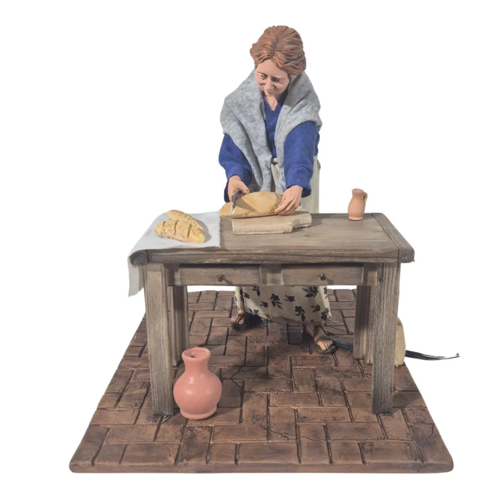 Animated Traditional Woman Slicing Bread - 30 cm