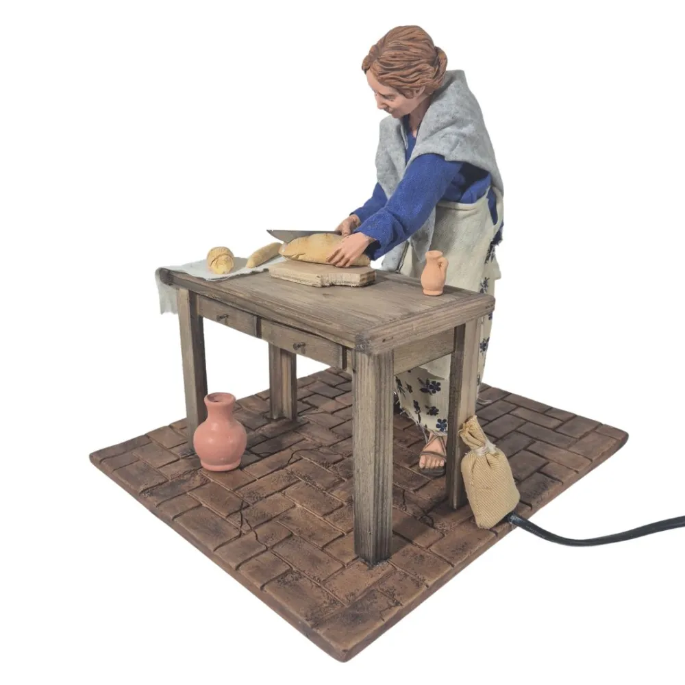 Animated Traditional Woman Slicing Bread - 30 cm