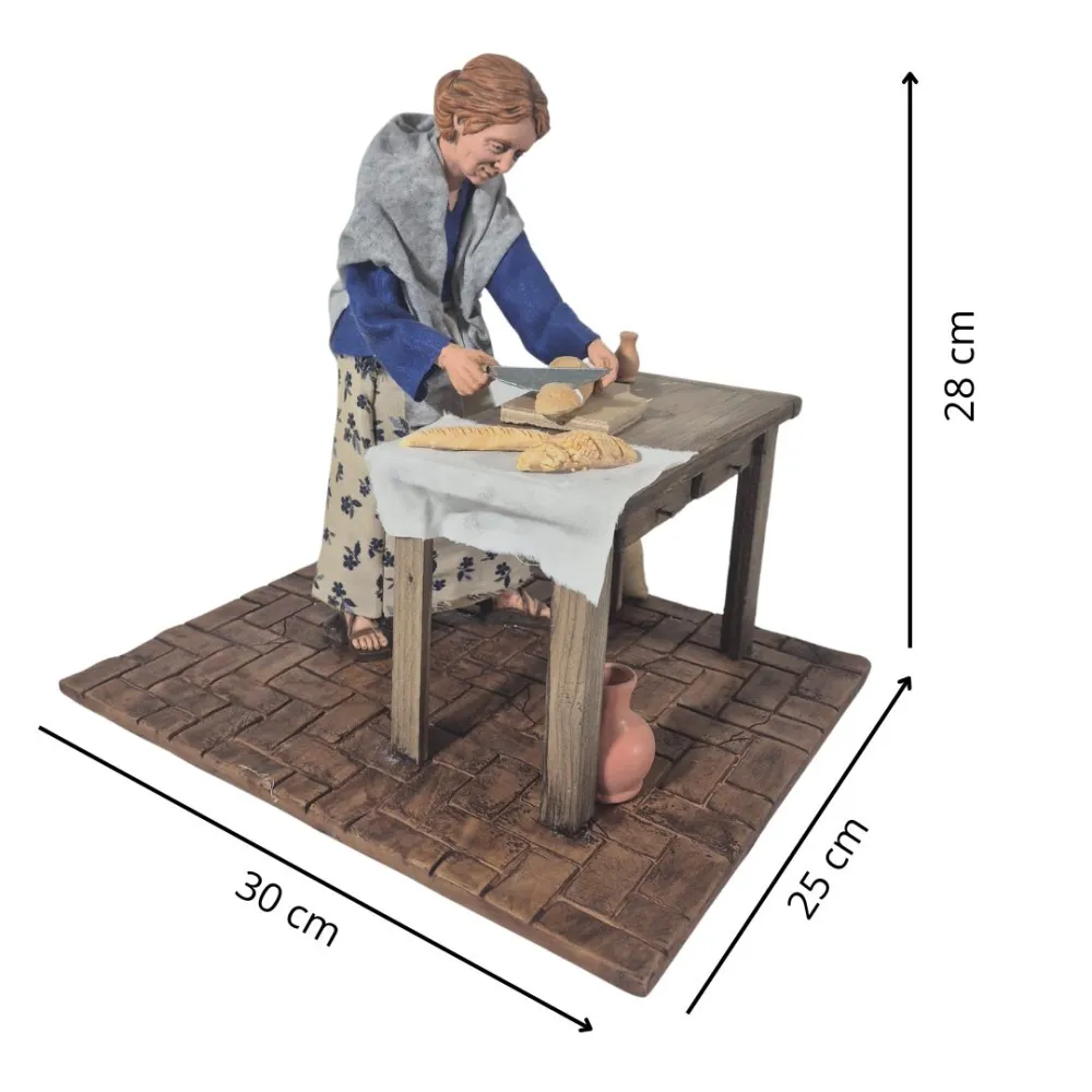 Animated Traditional Woman Slicing Bread - 30 cm