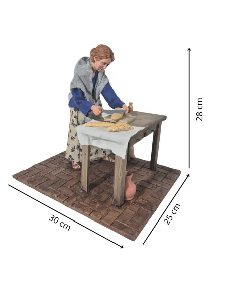 Donna che affetta il pane popolare in movimento 30 cm