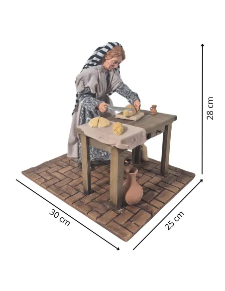 Donna che affetta il pane palestinese in movimento 30 cm
