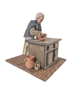 Animated Traditional Elderly Woman Kneading Dough - 30 cm