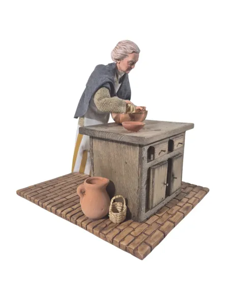 Animated Traditional Elderly Woman Kneading Dough - 30 cm