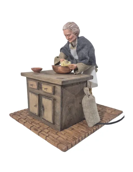 Animated Traditional Elderly Woman Kneading Dough - 30 cm