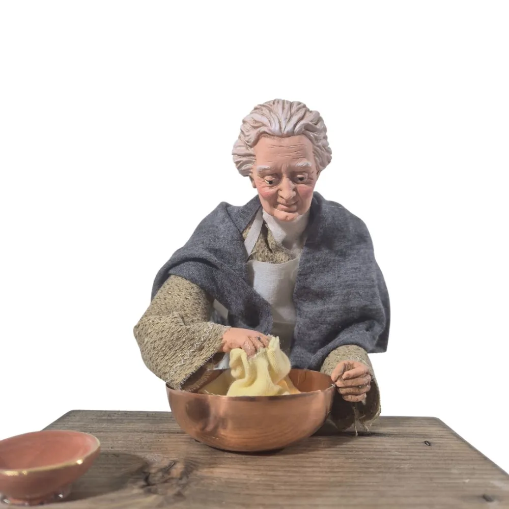 Animated Traditional Elderly Woman Kneading Dough - 30 cm