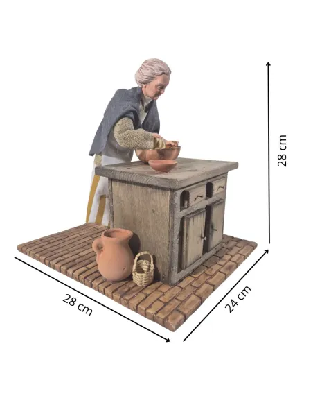 Animated Traditional Elderly Woman Kneading Dough - 30 cm