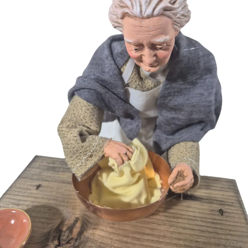 Animated Traditional Elderly Woman Kneading Dough - 30 cm