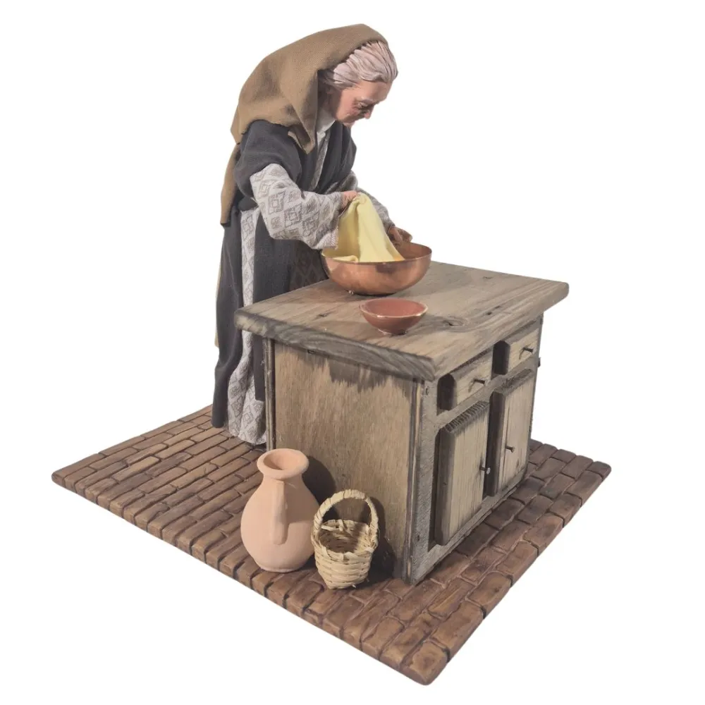 Animated Palestinian Elderly Woman Kneading Dough - 30 cm