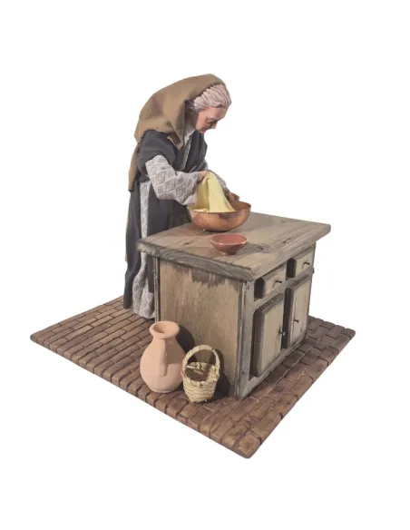 Animated Palestinian Elderly Woman Kneading Dough - 30 cm