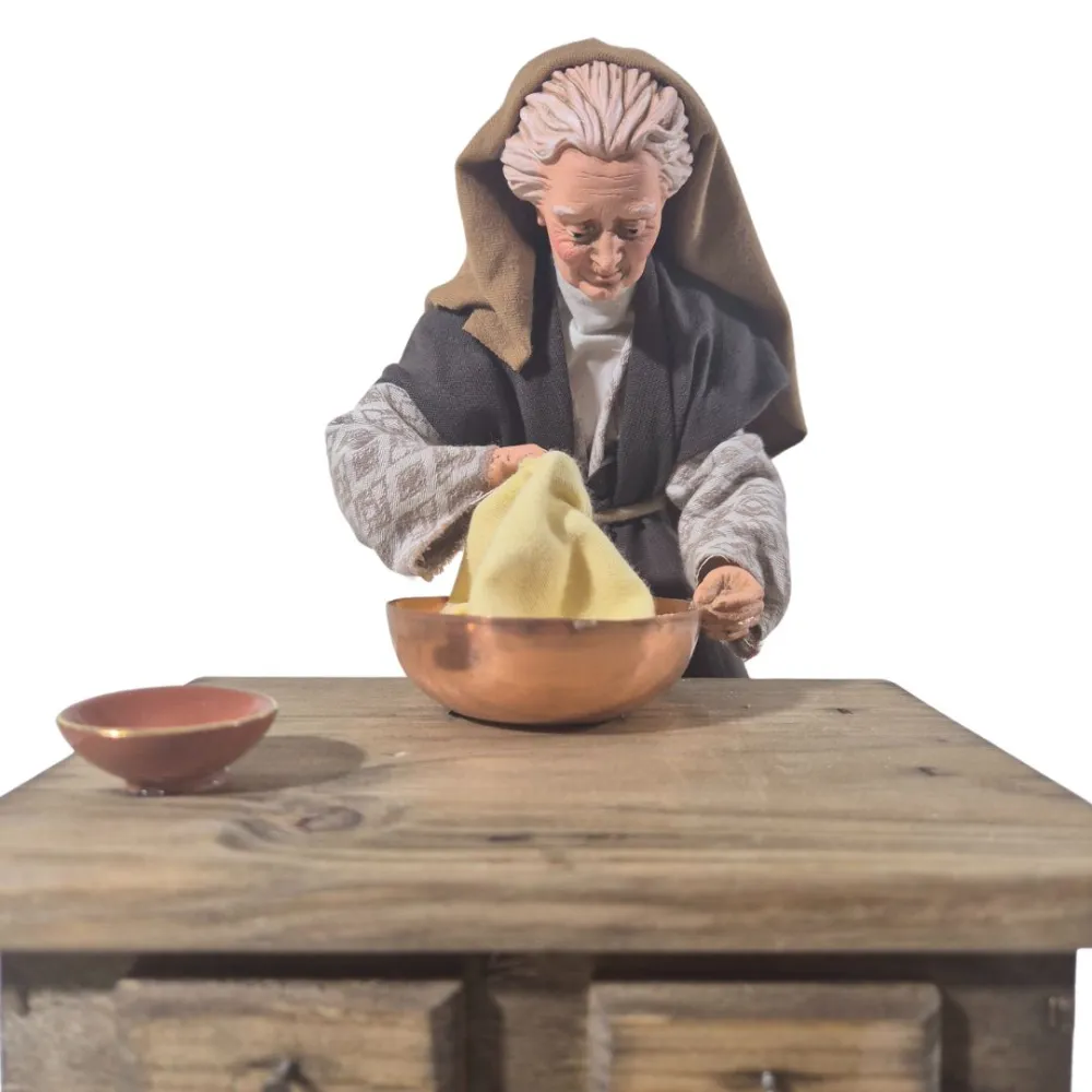Animated Palestinian Elderly Woman Kneading Dough - 30 cm