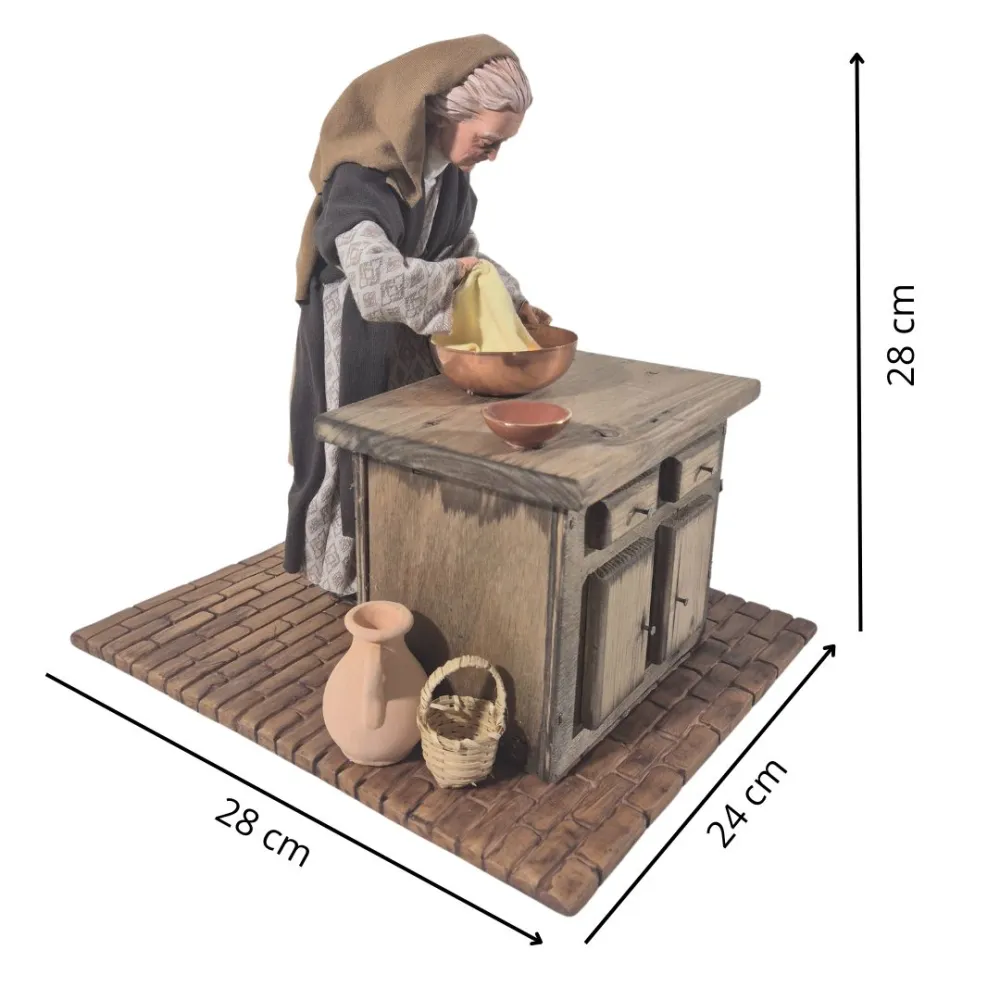 Animated Palestinian Elderly Woman Kneading Dough - 30 cm