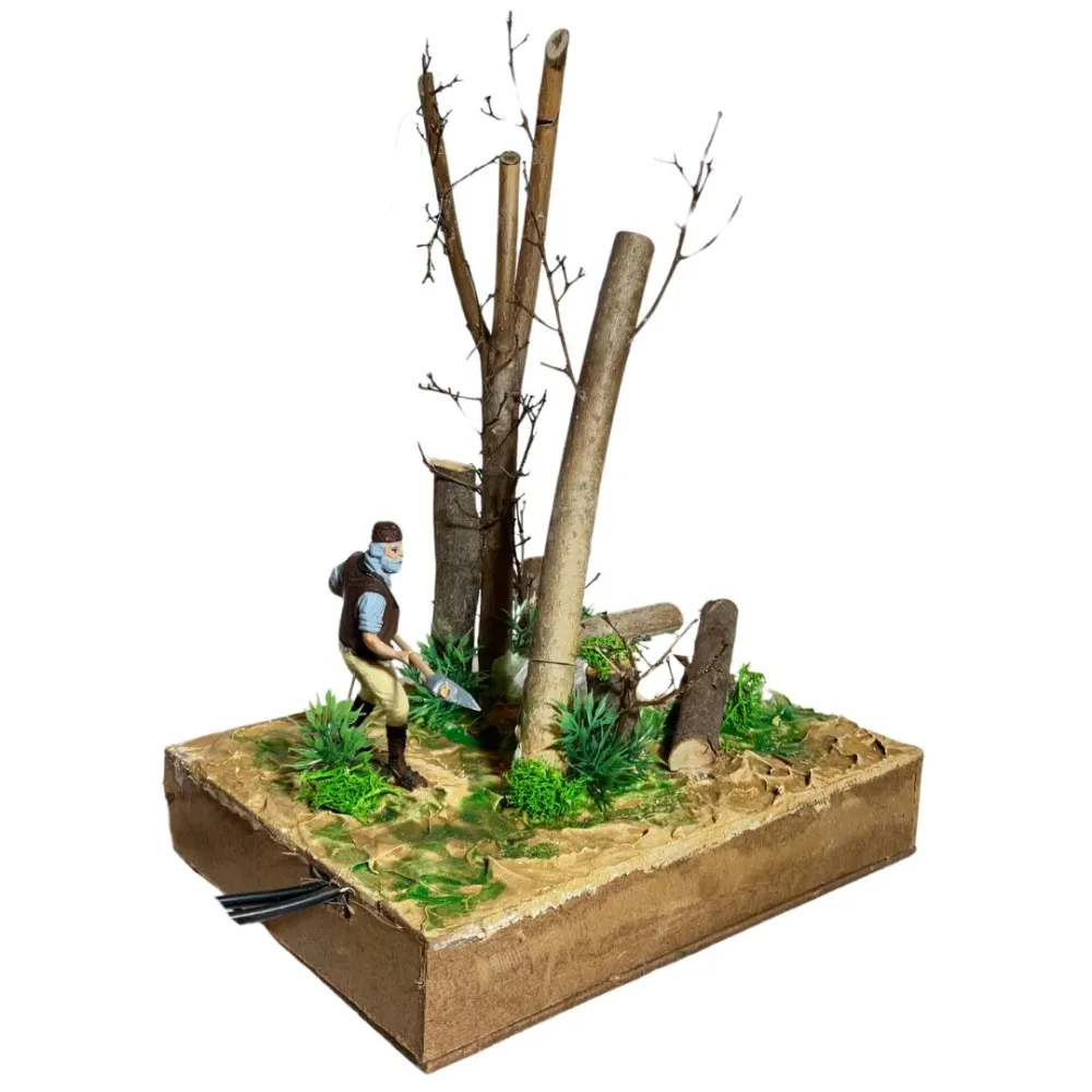 Boscaiolo abbatte albero 10 cm in movimento
