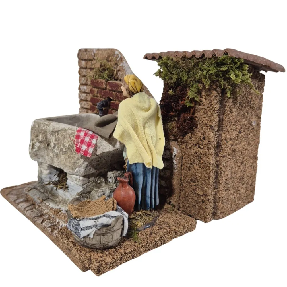 Animated 12 cm Landi Washerwoman with Working Wash Trough