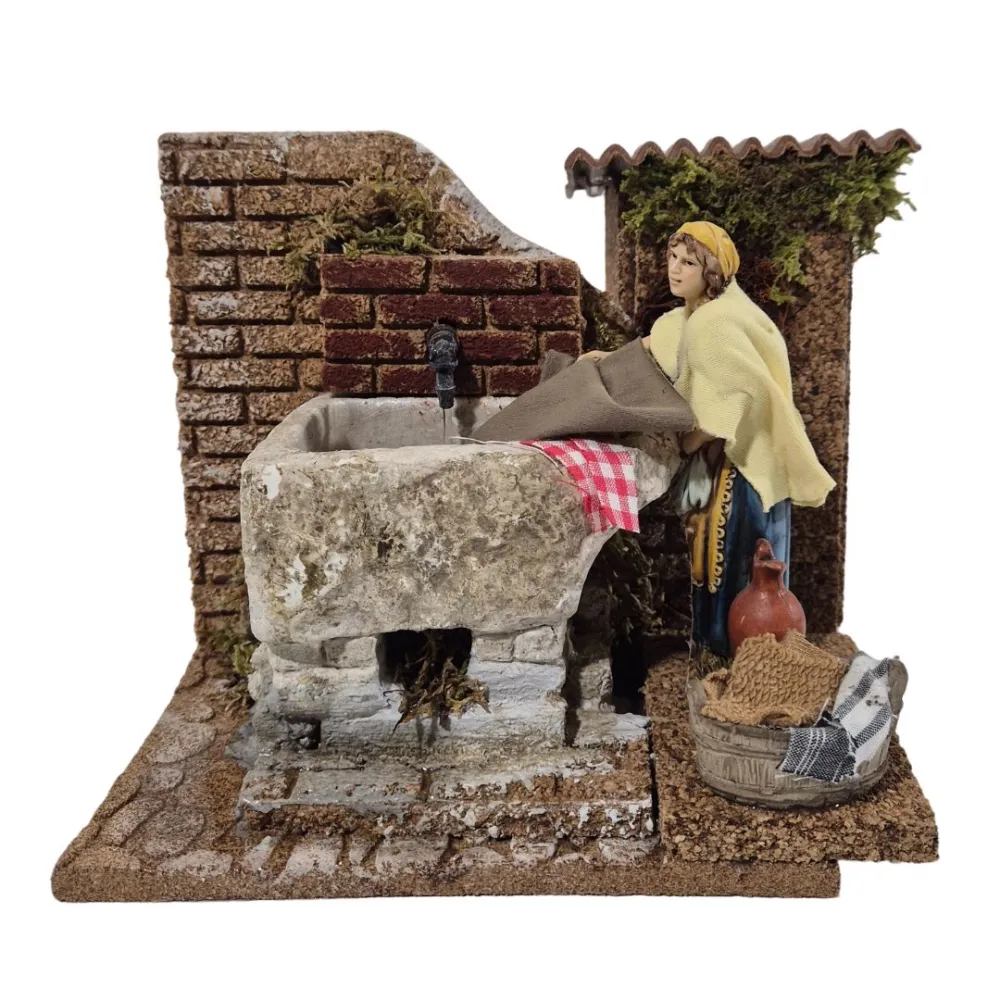 Animated 12 cm Landi Washerwoman with Working Wash Trough