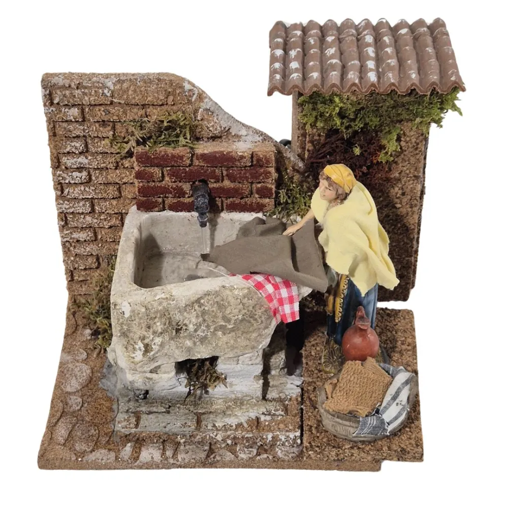 Animated 12 cm Landi Washerwoman with Working Wash Trough