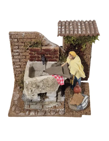 Animated 12 cm Landi Washerwoman with Working Wash Trough