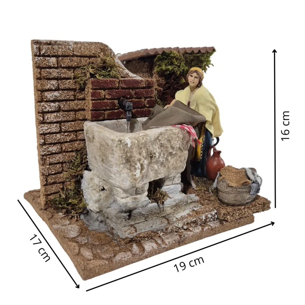 Animated 12 cm Landi Washerwoman with Working Wash Trough