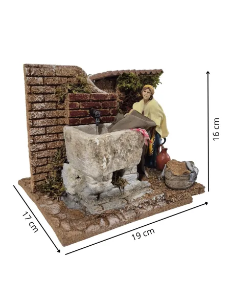 Animated 12 cm Landi Washerwoman with Working Wash Trough