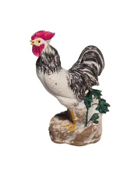 Gallo che canta bianco e nero per statue da 10-15 cm