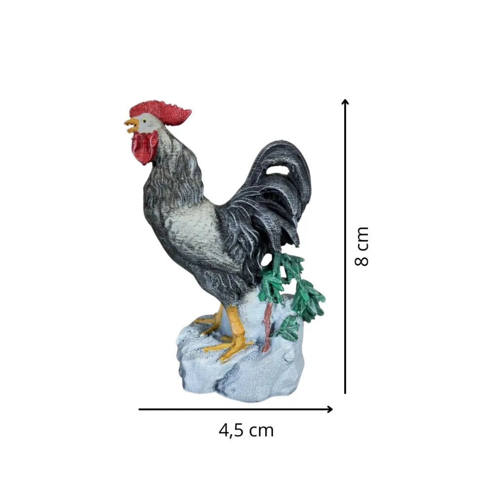 3D-Printed Black and White Crowing Rooster for 20–25 cm Nativity Figures