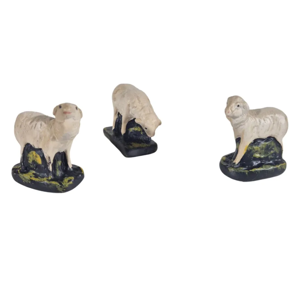 Set of Three Plaster Sheep for 10 cm Nativity Figures