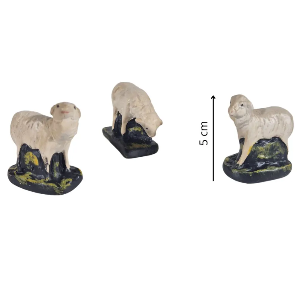 Set of Three Plaster Sheep for 10 cm Nativity Figures