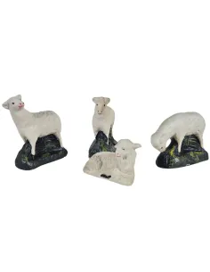 Set of Four Plaster Sheep for 20 cm Nativity Figures
