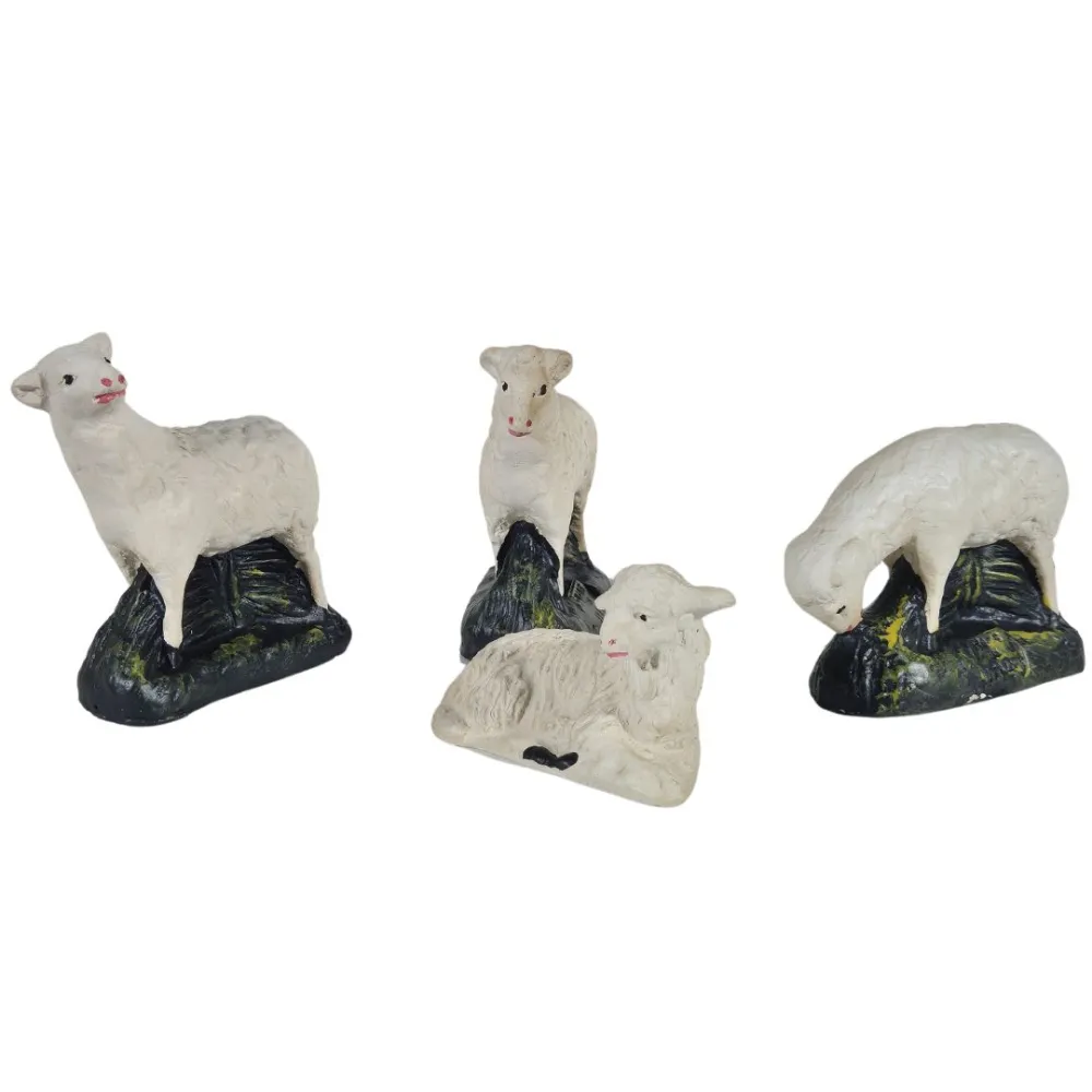 Set of Four Plaster Sheep for 20 cm Nativity Figures