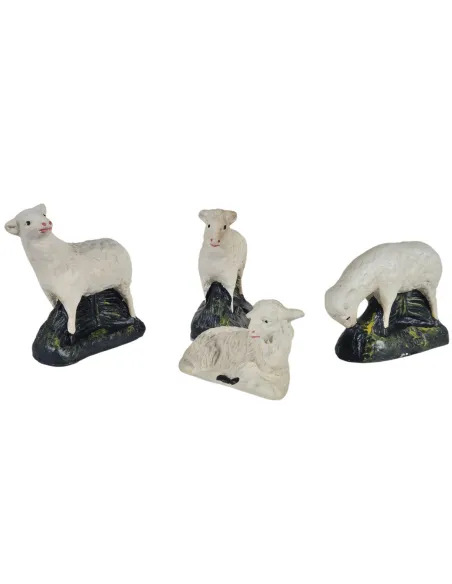Set of Four Plaster Sheep for 20 cm Nativity Figures