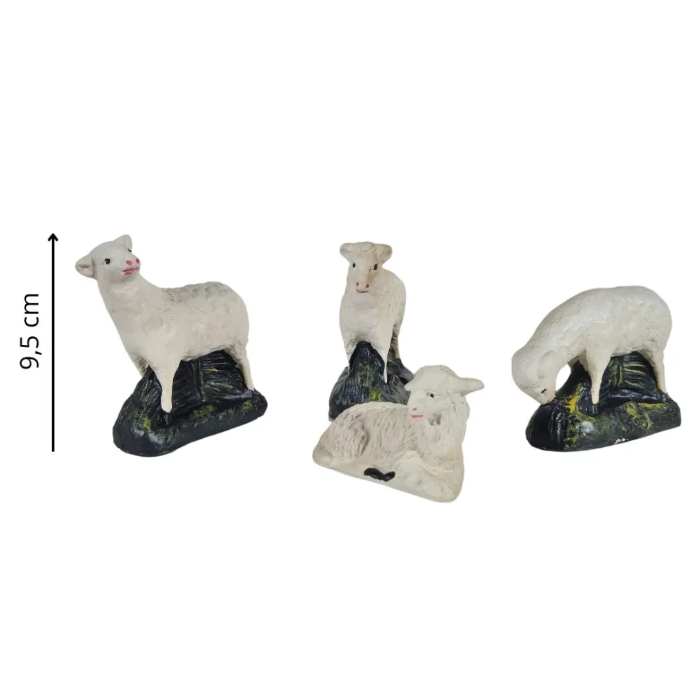 Set of Four Plaster Sheep for 20 cm Nativity Figures