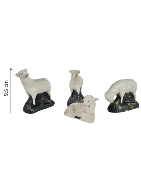 Set of Four Plaster Sheep for 20 cm Nativity Figures
