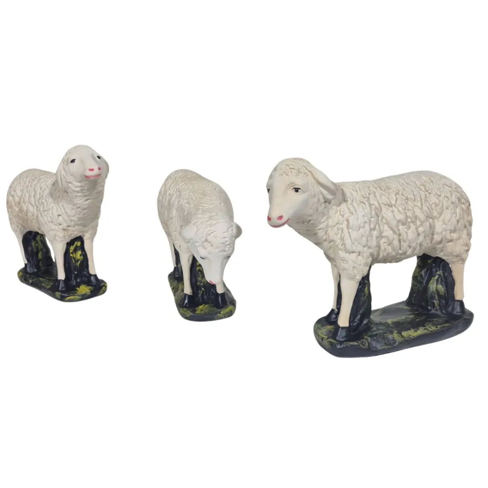 Set of Three Plaster Sheep for 60 cm Nativity Figures
