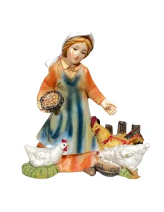 Ragazza con 3 galline 10 cm