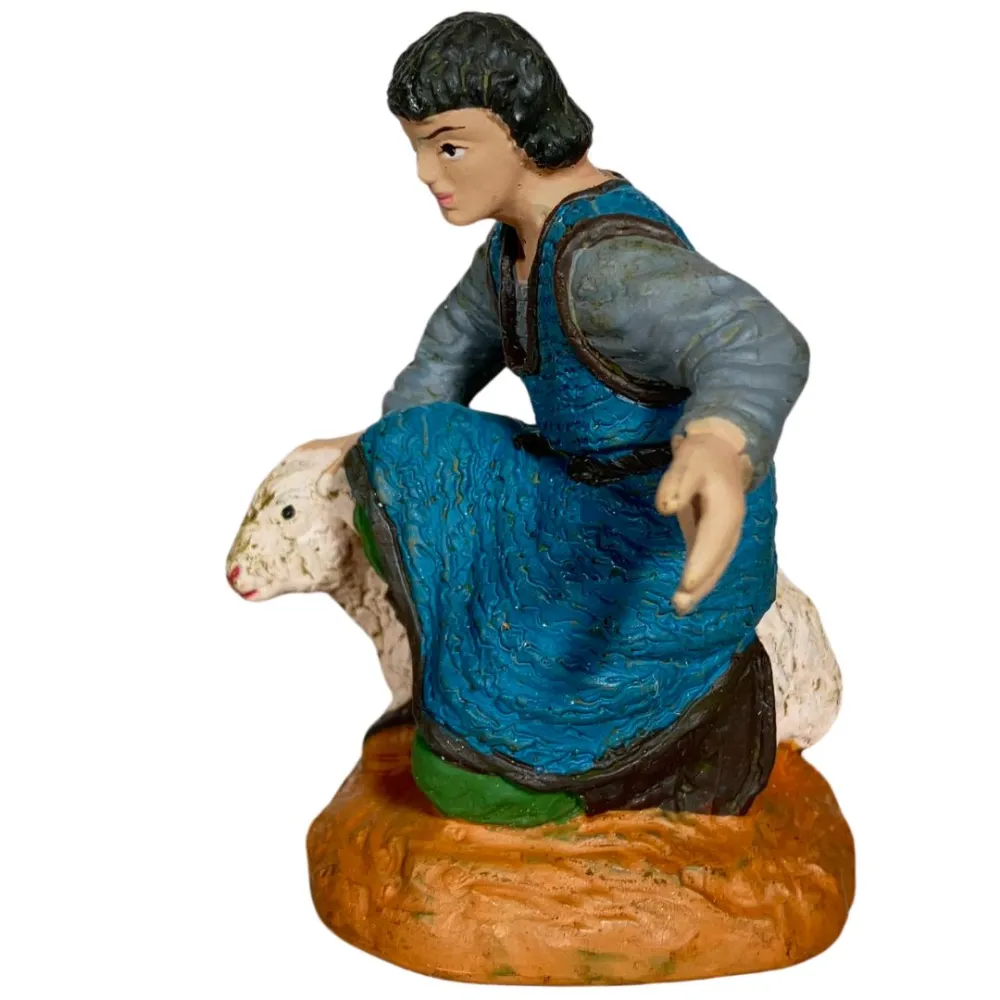 Oliver Adoring Shepherd in Blue with Lamb, 10 cm