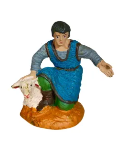 Oliver Adoring Shepherd in Blue with Lamb, 10 cm