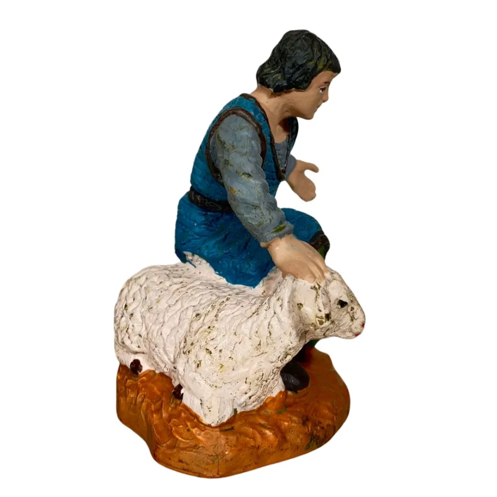 Oliver Adoring Shepherd in Blue with Lamb, 10 cm