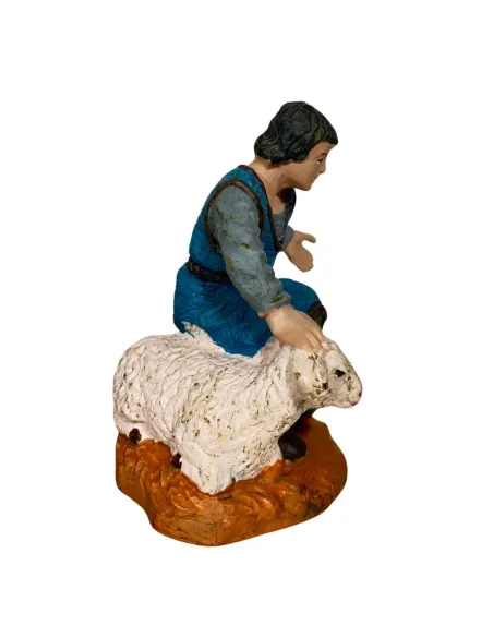 Oliver Adoring Shepherd in Blue with Lamb, 10 cm