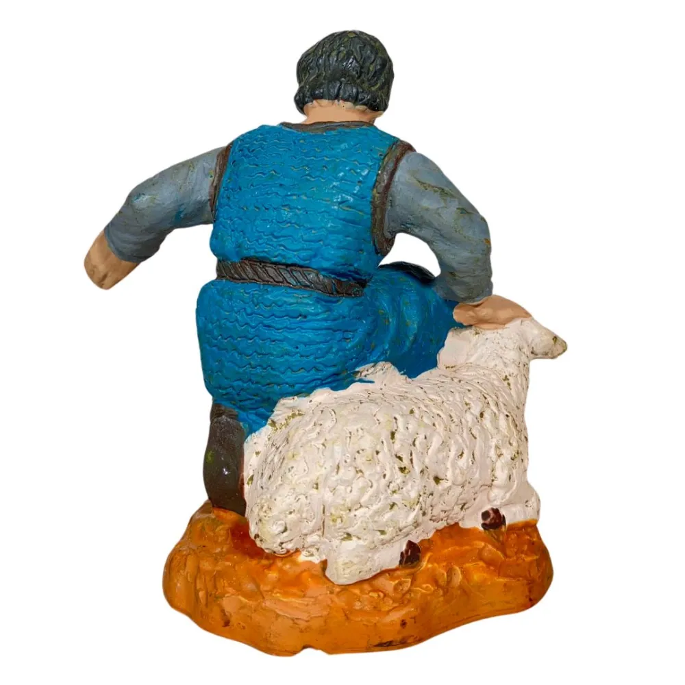 Oliver Adoring Shepherd in Blue with Lamb, 10 cm
