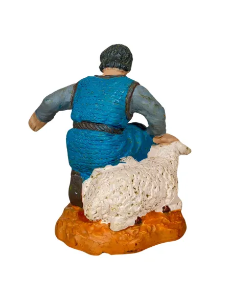 Oliver Adoring Shepherd in Blue with Lamb, 10 cm