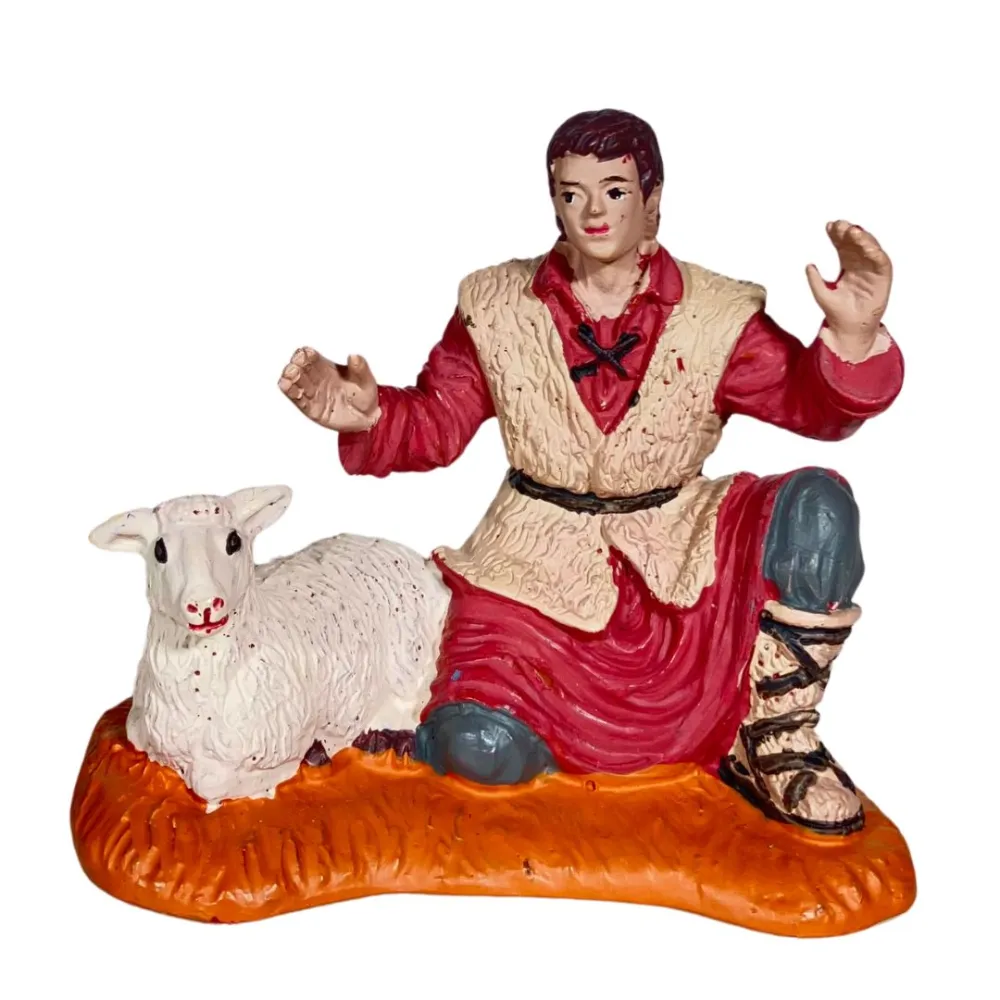 Pastore adorante Oliver 10 cm vestito rosso con agnello