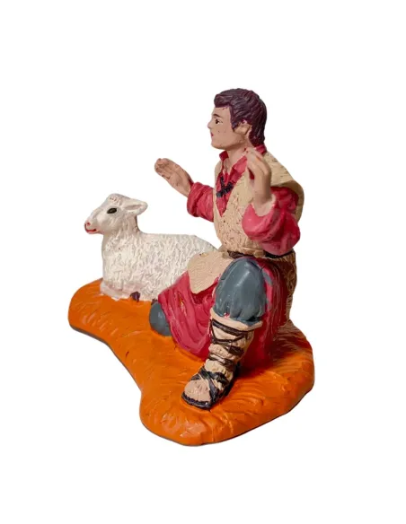 Oliver Adoring Shepherd in Red with Lamb, 10 cm