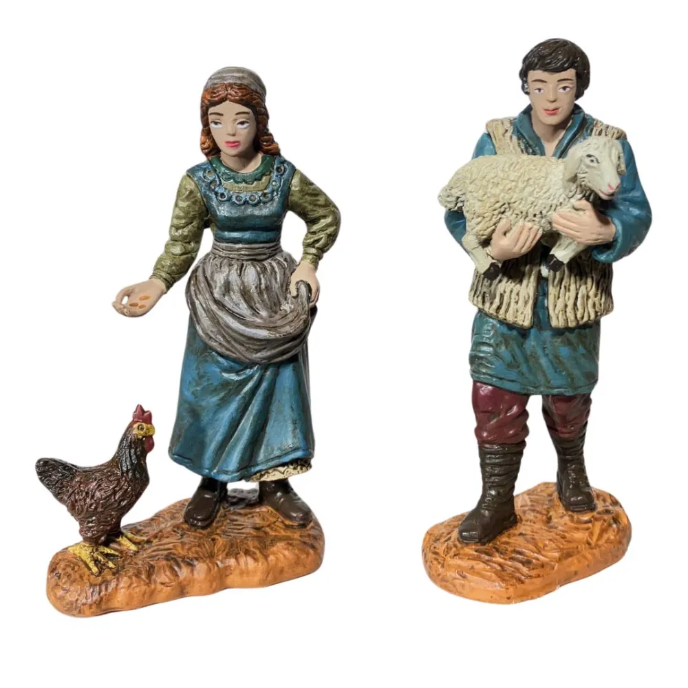 Set contadina con gallina e pastore con agnello Oliver 12 cm