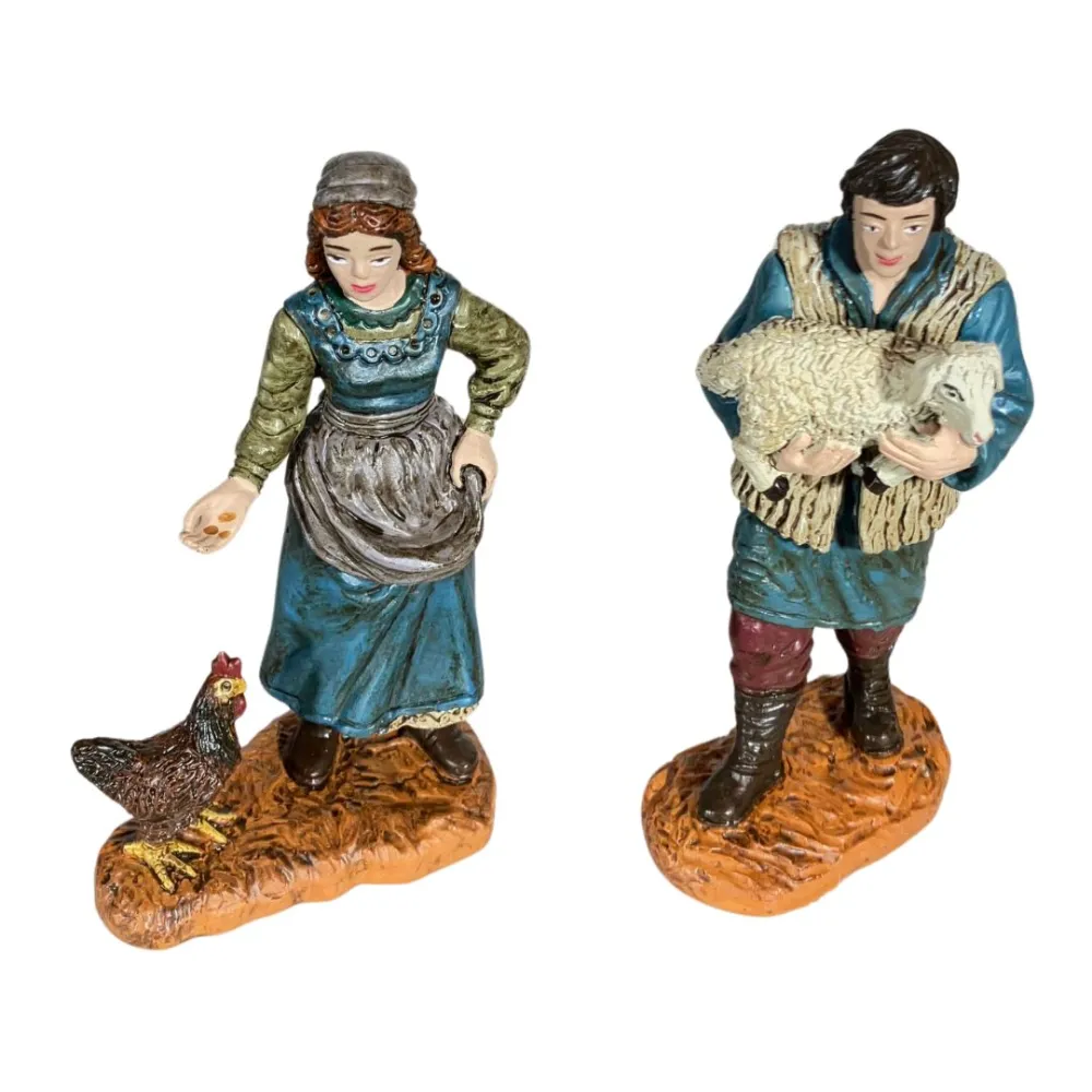 Set contadina con gallina e pastore con agnello Oliver 12 cm