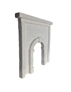 Parete in gesso finta pietra con arco colore neutro per statue da 10-15 cm 2