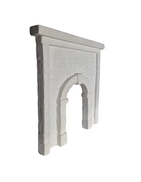 Parete in gesso finta pietra con arco colore neutro per statue da 10-15 cm