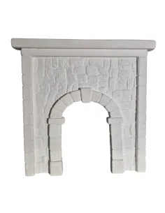 Parete in gesso finta pietra con arco colore neutro per statue da 10-15 cm